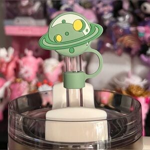 Saturn Green Alien Space Straw Topper for Stanley Tumbler
